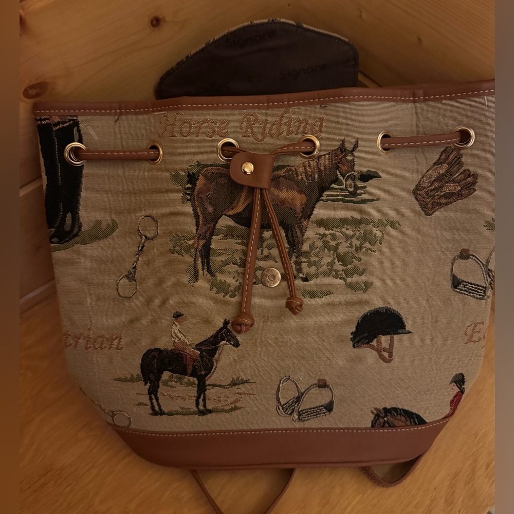 Vintag Signare Equestrian Tapestry Backpack Bag - Picture 8 of 16